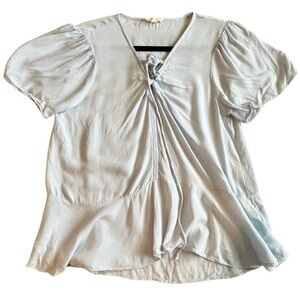 Entro Light Blue Puff Sleeve Blouse with Tie Front